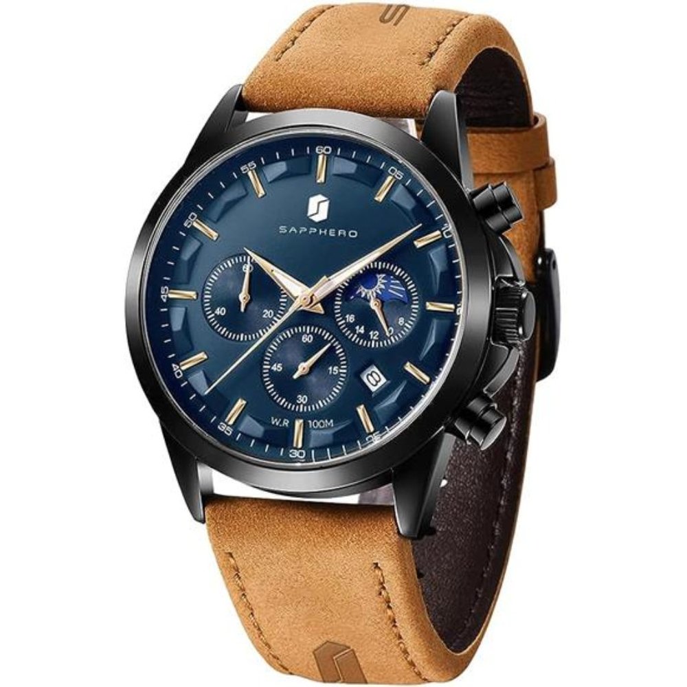 Elegant Watch for Men Waterproof With Stainless Steel&Leather Strap